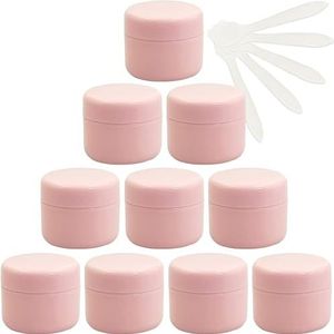 Cosmetica-doosjes, 12 stuks lege 50 ml roze plastic cosmetische potten met schroefdeksel, g kleine pot binnenvoering for reisgel lippenbalsem + 5x spatel(Roze,50ml)