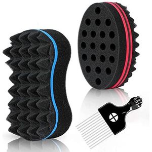 Supaze 3 stuks haarsponsenset, krulborstel spons voor haar mannen vrouwen, twist spons voor afro-krullen met metalen afro-plectrum