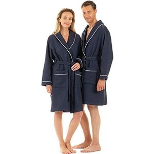 English Home Unisex Badjas Turkse katoenen badstof Toweling Shawl kraag zachte wafel badjas absorberende kamerjas vakantie housecoat nachtkleding voor gym spa douche hotel L-XL, marineblauw