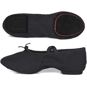 Balletschoenen, doek, natuurlijk leer, balletdansschoenen voor vrouwen, middelhoge hak, zachte jazz-salsasasaschoenen, sneakers voor meisjes, yogaschoenen voor dansen, training, 1cm Hiel Doek Zwart,