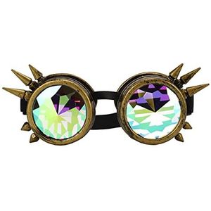 Rainbow Rave Steampunk-bril, Gratis Maat Verstelbare Neusstukken Caleidoscoopbril Halloween Retro voor Meisjes voor Vintage (Bronzen)