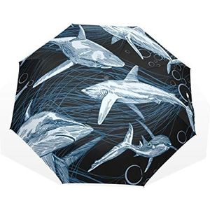 Jeansame haai vintage oceaan zee wild aquatisch leven vouwen paraplu handmatige zon regen paraplu compacte paraplu's voor vrouwen mannen jongen meisje