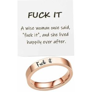 Fuck It Ring, Vierkante Ring Grappige Gegraveerde Fuck It Ring Roestvrijstalen Ring Inspirerende Vriendschapsring Voor Vrouwen (Color : H, Size : 10)