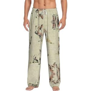 Varken Achtergrond Mannen Lange Lounge Wear Broek Nachtkleding Pyjama Bodems Nachtkleding Met Zakken En Trekkoord, Wit, S
