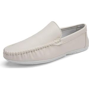Loafers for heren Effen kleur Ronde neus Kunstleer Loafer Schoenen Antislip Platte hak Flexibele klassieke instapper (Color : Beige, Size : 41 EU)