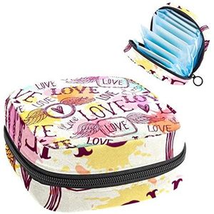 Periode Pouch, Draagbare Tampon Opbergtas voor Maandverband, Liefde Vleugels Schattig Patroon, Meerkleurig, 4.7x6.6x6.6 in/12x17x17 cm