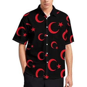 Wapen van Turkije heren T-shirt met korte mouwen casual button down zomer strand top met zak