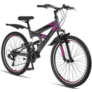 Licorne Bike Strong V Premium mountainbike van 26 inch, fiets voor jongens, meisjes, dames en heren, 21 versnellingen, volledige vering