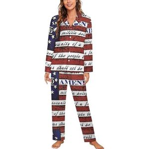 2nd Amendement Merk Vintage Amerikaanse Vlag Lange Mouw Pyjama Sets Voor Vrouwen Klassieke Nachtkleding Nachtkleding Zachte Pjs Lounge Sets