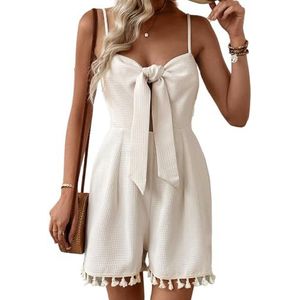 OHERUWKLS Dames Zomer Effen Kleur Zoete Mode Bow Jarretel Backless Dames Jumpsuit Shorts,Wit,L