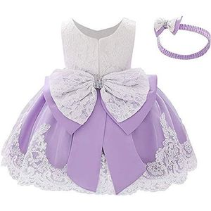 HOIZOSG Baby Doopjurk Kant Pageant Doop Bruiloft Formele Strik Verjaardag Party Tutu Bloem Meisjes Jurk w/Hoofddeksels, Lavendel, 6-12 maanden