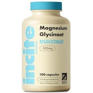 Incite Nutrition Magnesium Glycinat Voedingssupplement, 500 mg, premium kwaliteit, 100 veganistische, hooggedoseerde capsules (tabletten voor 3 maanden) met de hoogste biologische beschikbaarheid