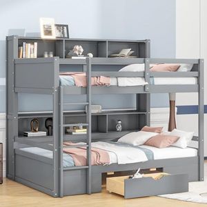 Idemon Eenpersoonsbedden, kinderbedden, stapelbedden, stapelbedden, met laden, met opbergvakken (grijs)