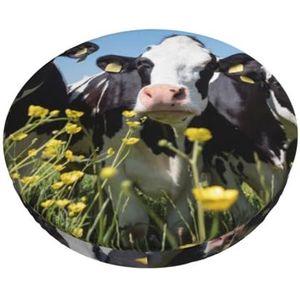 GRatka Hoes voor ronde kruk, hoes voor barstoel, antislip zitkussen voor thuisbar, 30,5 cm, zwart-witte koeien