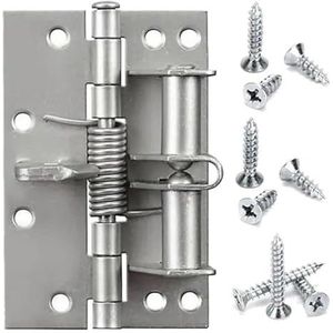 Deurveerscharnier, Veer zelfuitlijnend scharnier 4 inch veelkleurig 90 graden positionering en sluiting(Silver)