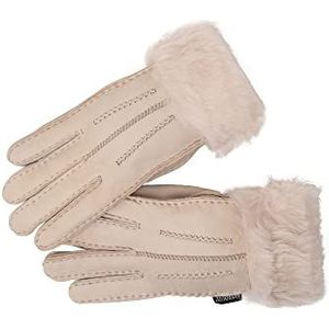Nordvek Womens schapenvacht handschoenen - vouw terug manchet - Suede # 301-100, Beige, S/M - 7.5