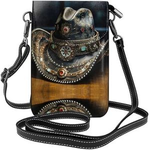 SSIMOO American West Rodeo Hat stijlvol lederen crossbody flip hoesje, vrouwen ruime telefoontas, mobiele telefoonhoes tas