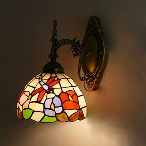 Tiffany Stijl Wandlamp, Retro Gebrandschilderd Glas Decoratieve Wandlamp, Handgemaakte Wandlamp, Industriële Antieke Metalen Voet, Kinderkamer Hotel