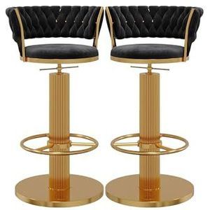 Draaibare barkrukken set van 2, stoelen op barhoogte met rugleuning, in hoogte verstelbare barstoelen met metalen poten, voetsteun