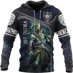 Unisex Casual Noorse Mythologie Warriors Of Odin Sweatshirt Met Capuchon,3D Gedrukte Harajuku Straat Viking Wolf Dier Sweatshirt, Heidense Modetopjes.
