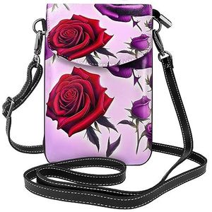 yefan Rode en paarse rozen crossbody tas met rits, &Women'S schoudertas met kaartsleuf, afneembare schouderriem, 19,2 x 12,5 cm., Zwart, Eén maat