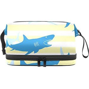 Grote capaciteit reizen cosmetische tas,Make-up tas,Waterdichte make-up tas Organizer, gele strepen haai, Meerkleurig, 27x15x14 cm/10.6x5.9x5.5 in