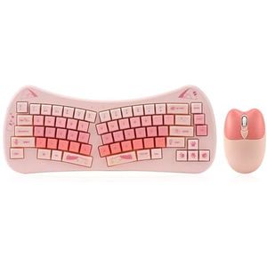 Ergonomic Wireless Keyboard and Mouse Combo - PYRIOLHI -2.4G Rechargeable - 66 Keys Bluetooth Keyboard and Mouse Set - For PC, Laptop, PC, Mac, Windows - Colourful(Pink)