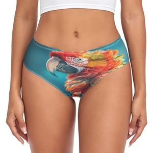 sawoinoa Schattige papegaai-onderbroek voor dames, middelhoge taille, comfortabel, elastisch, sexy ondergoed, bikinibroekje, Mode Pop, M