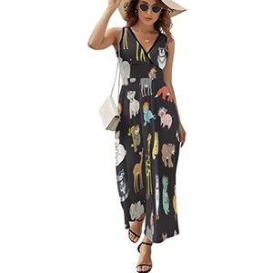 Mooie dieren met bloemenkransen dames lange jurk mouwloze maxi-jurk zomerjurk strand feestjurken avondjurk XL
