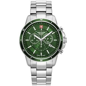 Swiss Alpine Military 7089.9 Herenhorloge, chronograaf, analoog, kwarts, roestvrij staal, staal/groen/groen - 9134sam, armband