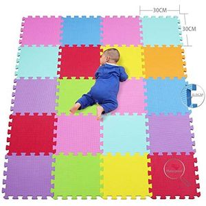 qqpp Speelmat, zacht, EVA-schuim, voor baby's, voor op de grond, puzzelstukken, draagbaar, opvouwbaar, 20 tegels (30 x 30 x 0,9 cm), gemengde kleur. QQC-BCEGHIKa20N