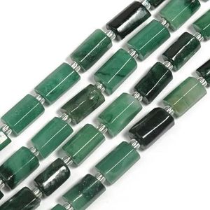 Natuurlijke Emerald Agaat Apatiet Steen Kralen Cilindrische Vorm Losse Kralen voor Sieraden Maken Diy Hangers Armband Accessoires 7.5''-AA Smaragd