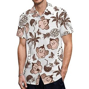 Aap Ananas Vlinder Kokosnoot Heren Hawaiiaanse Shirts Korte Mouw Casual Shirt Button Down Vakantie Strand Shirts 4XL