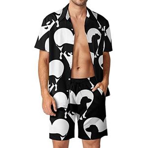 Teckel hond met hart Hawaiiaanse bijpassende set 2-delige outfits button down shirts en shorts voor strandvakantie