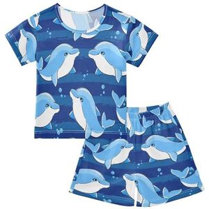 YOUJUNER Kinderpyjama set blauw dolfijn zeevis T-shirt met korte mouwen zomer nachtkleding pyjama lounge wear nachtkleding voor jongens meisjes kinderen, Meerkleurig, 8 jaar