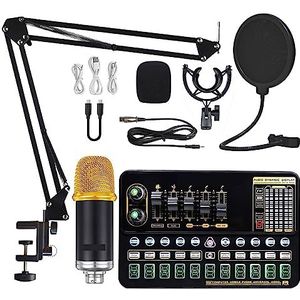 Complete podcastkit, Condensatormicrofoonbundel Geluidskaartset met verstelbare microfoonophanging Schaararm Professionele studio draadloze karaokemicrofoon(Gold BM900 Suit)