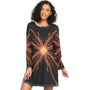LI ZHI XIN Nachthemd voor dames, lange mouwen, nachthemd, nachthemden, slaapkleding, ronde hals, losse grote maten, nachtkleding, XXL-XXXL, vlampatroon, Meerkleurig, S