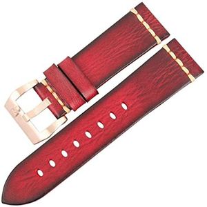 Chlikeyi Handgemaakte horlogeband van echt rundleer, 20-24 mm, blauwe horlogeband, Rood 3, 21 mm