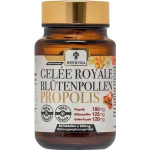 Bee & You ® | Royal Jelly Bee Pollen Propolis-tabletten met 500 mg | (60 tabletten van elk 500 mg - zonder toevoegingen - glutenvrij - niet-GMO - natuurlijke en gecontroleerde ingrediënten)