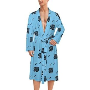 Vintage poker Ace of Spades herenmantel zachte badjas pyjama nachtkleding loungewear ochtendjas met riem 2XL