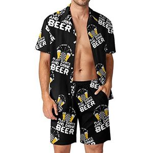 Darts Beer Hawaiiaanse bijpassende set 2-delige outfits button down shirts en shorts voor strandvakantie