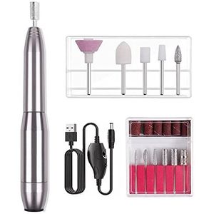 Elektrische nagelvijl, elektrische nagelboor elektrische nagelboormachine 20000 tpm manicure machineset professionele nagelvijl bits molen voor manicure pedicure gereedschap (kleur: zilver USB-)