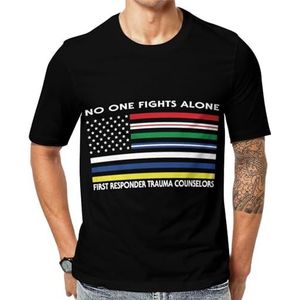 US Flag No One Fights Alone First Responder heren korte mouw grafisch T-shirt ronde hals print casual T-shirt 6XL