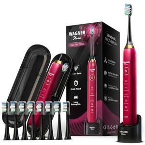 Wagner Stern Emerald Green Edition ultrasone whitening elektrische tandenborstel Kenmerken vijf borstelmodi, acht zachte opzetborstels en een luxe reiskoffer. (Ruby Red)