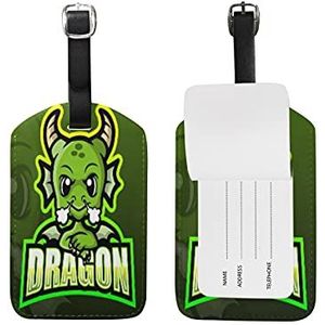 Green Angry Cartoon Dragon Lederen Bagage Bagage Koffer Tag ID Label voor Reizen (2 St)