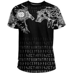 Zomer Viking Odin Fenrir Tattoo T-shirt – Unisex 3D Digitaal Bedrukte Viking Krijger Vegvisir Rune Casual Korte Mouwen – Celtic Pagan Beach Party Quick Dry Top (Color : Fenrir E, Size : 3XL)