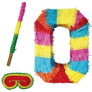 Party Factory Pinata, Getallen 0-9, met stok en blinddoek, Kiderverjaardag, 50 x 35 x 8cm, 0, multicolor