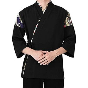 Modieuze uniformen Professioneel koksjack for heren, kimono-vest en ademende stof, koksuniform met 3/4 mouwen for hotelkeukens (Color : zwart, Size : M-Medium)