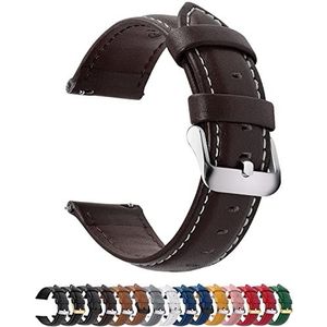 Fullmosa horlogeband 20mm, Axus serie lederen band vervangende horlogeband met roestvrijstalen metalen sluiting voor mannen vrouwen, Koffiebruin + Zilveren Gesp