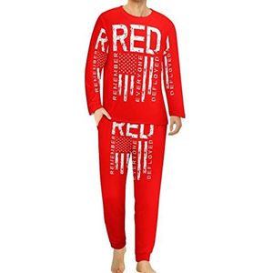 Remember Everyone Deployed Military R.E.D Comfortabele herenpyjama set ronde hals lange mouwen loungewear met zakken 5XL